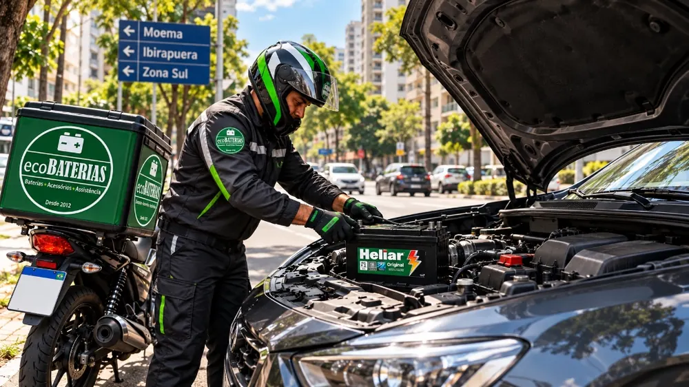 Técnico Eco Baterias realizando instalação rápida